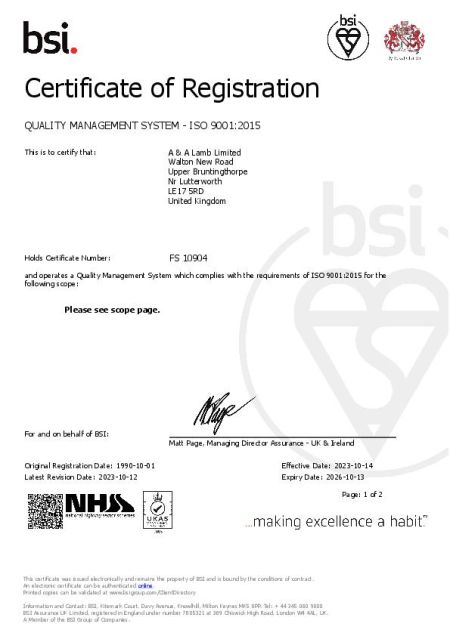 BSI ISO 9001 Certificate